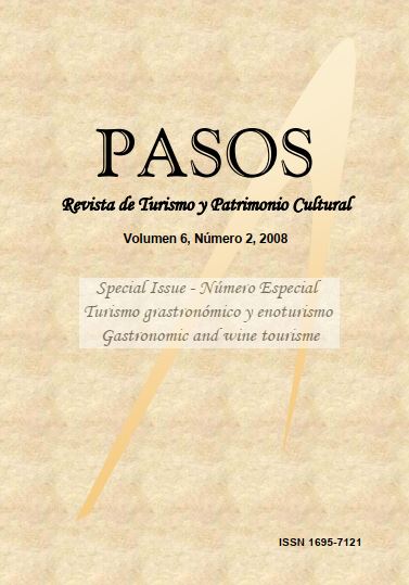 					Ver Vol. 6 Núm. 2 (2008): PASOS Revista de Turismo y Patrimonio Cultural 06(2), 2008. Special Issue: Turismo gastronómico y enoturismo
				