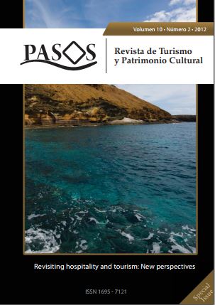 					Ver Vol. 10 Núm. 2 (2012): PASOS Revista de Turismo y Patrimonio Cultural 10(2), 2012. Special Issue:  Revisiting hospitality and tourism: New perspectives
				